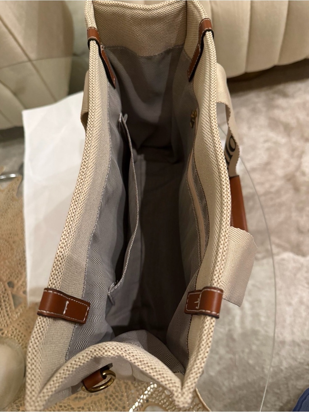 Neutral Canvas Tote with Brown Trim - Women's Everyday Bag